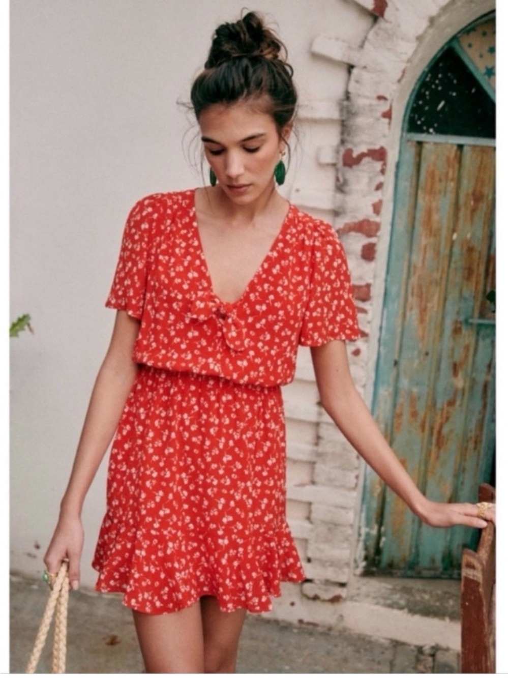 Sézane Gigi dress in red white print size xl 46 nwt